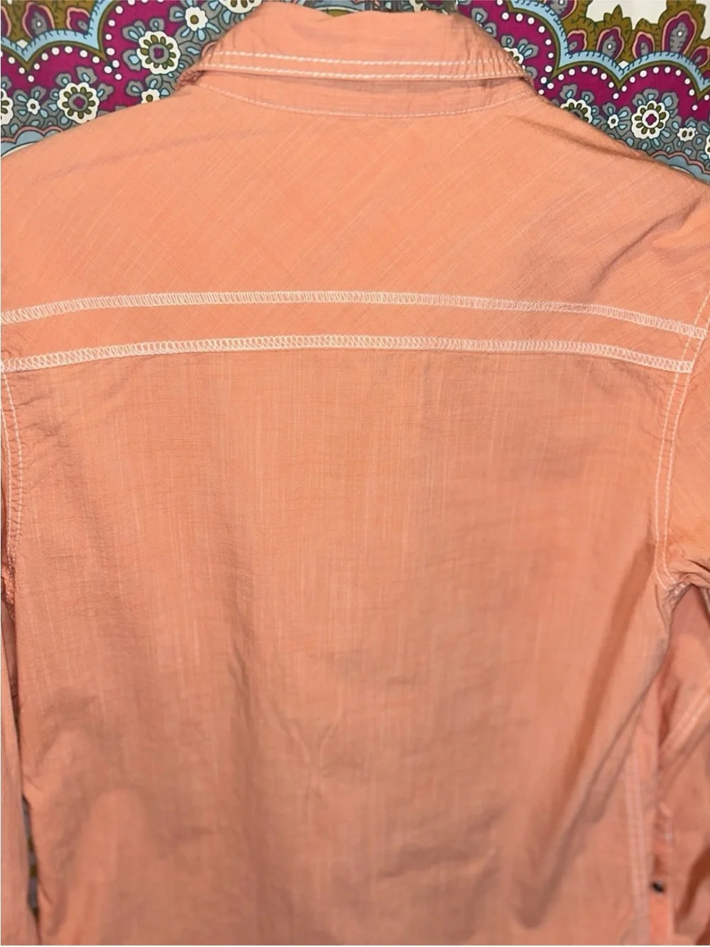 Buckle Black Men's Western Pearl Snap Shirt Coral Peach Thick Stitch Standard Fi